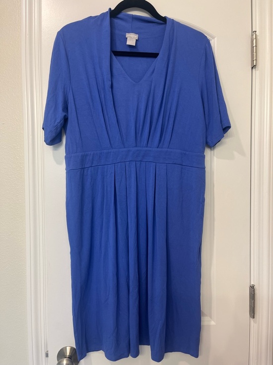 Chico's Dresses & Skirts - Chicos Classic Blue Dress Pleated Sleeves and Waist Knee Length Pockets Sz 12/14